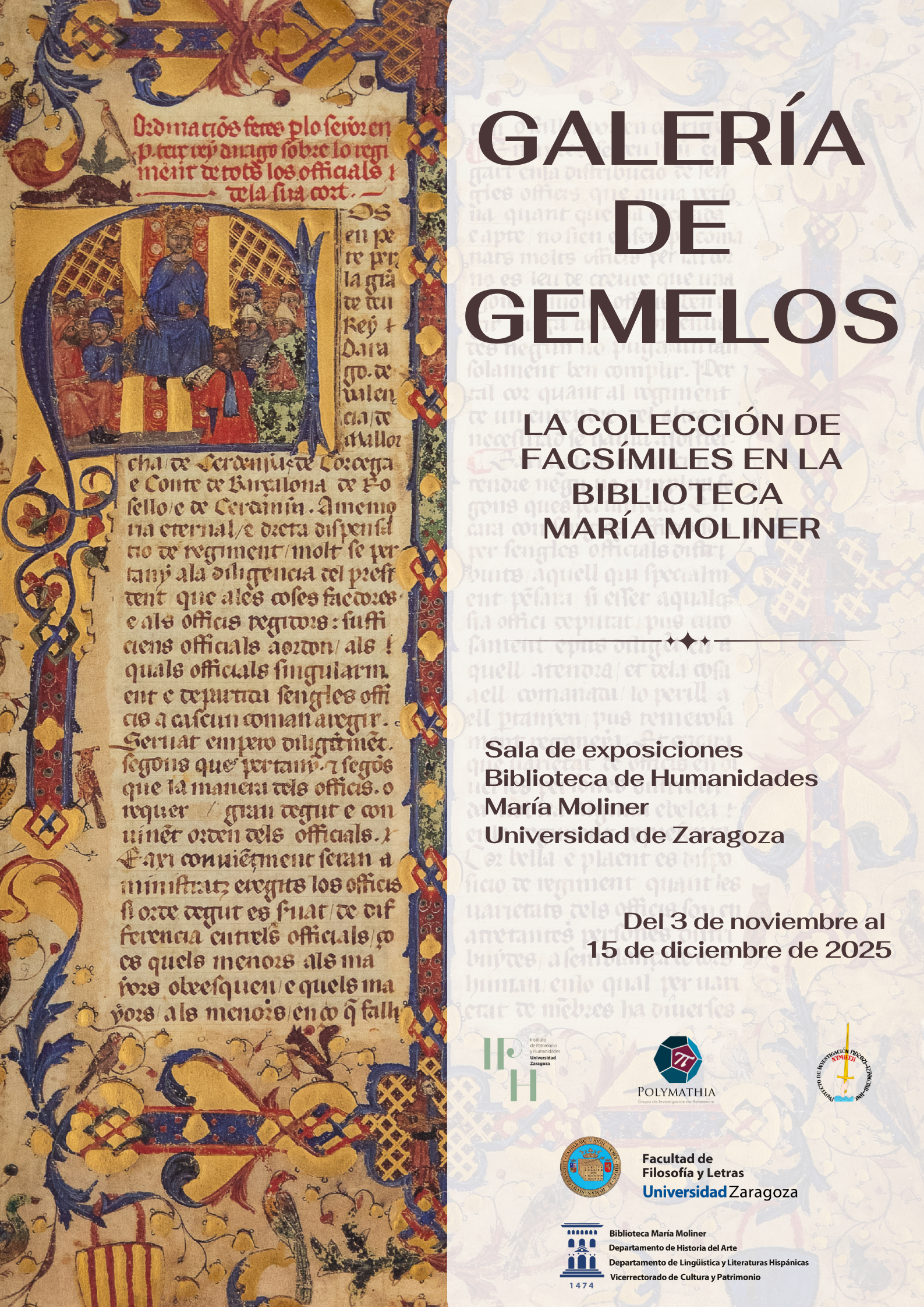 Cartel Exposición Galería de Gemelos:  la colección de facsímiles en la Biblioteca María Moliner