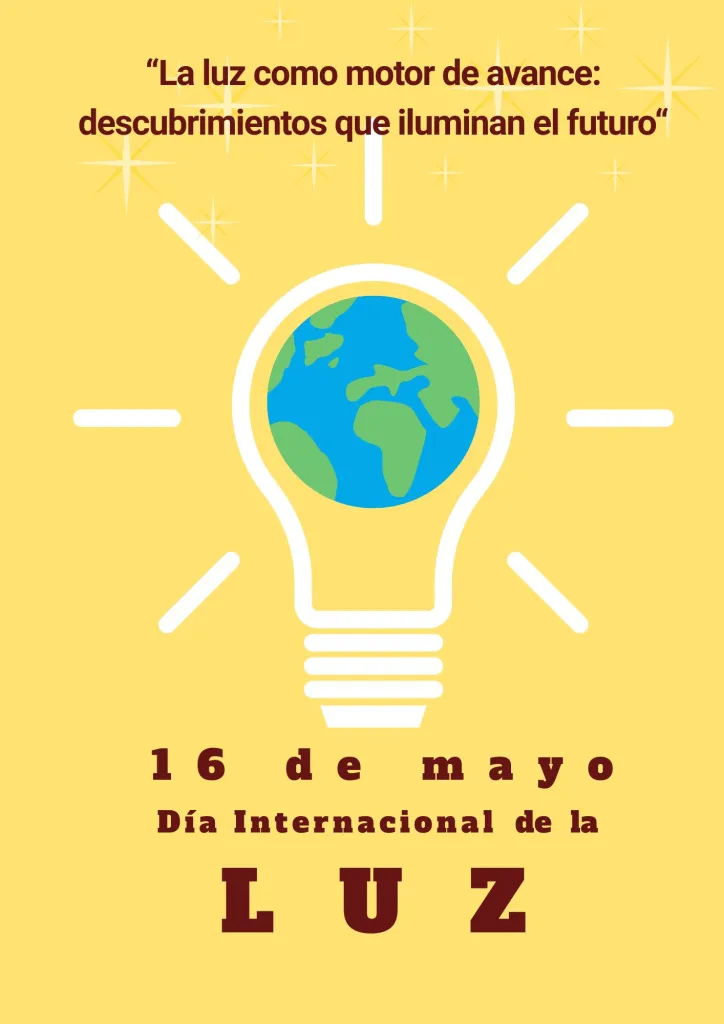 Cartel del Día Internacional de la Luz: Una bombilla con el planeta Tierra dentro