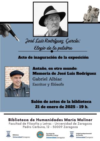 Exposición "José Luis Rodríguez García: Elogio de la palabra" en la Biblioteca María Moliner Exposición José Luis Rodríguez García: Elogio de la palabra. Exposición en la María Moliner