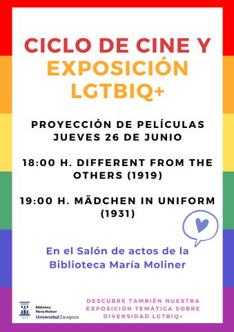 Semana LGTBIQ+ en la Biblioteca María Moliner: Ciclo de cine y exposición Semana LGTBIQ+ en la Biblioteca María Moliner: Ciclo de cine y exposición