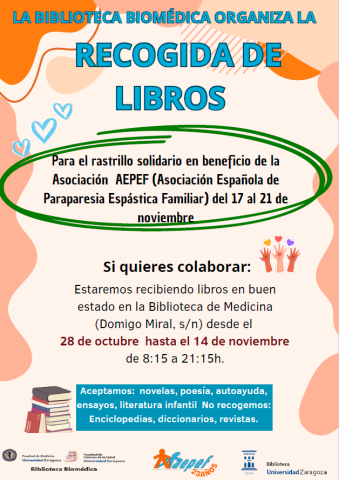 Solicitud de donaciones para el rastrillo solidario a favor de AEPEF organizado por la Biblioteca Biomédica Solicitud de donaciones para el rastrillo solidario a favor de AEPEF organizado por la Biblioteca Biomédica